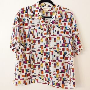 Vintage Mikado colorful blouse with mod print size 10 P